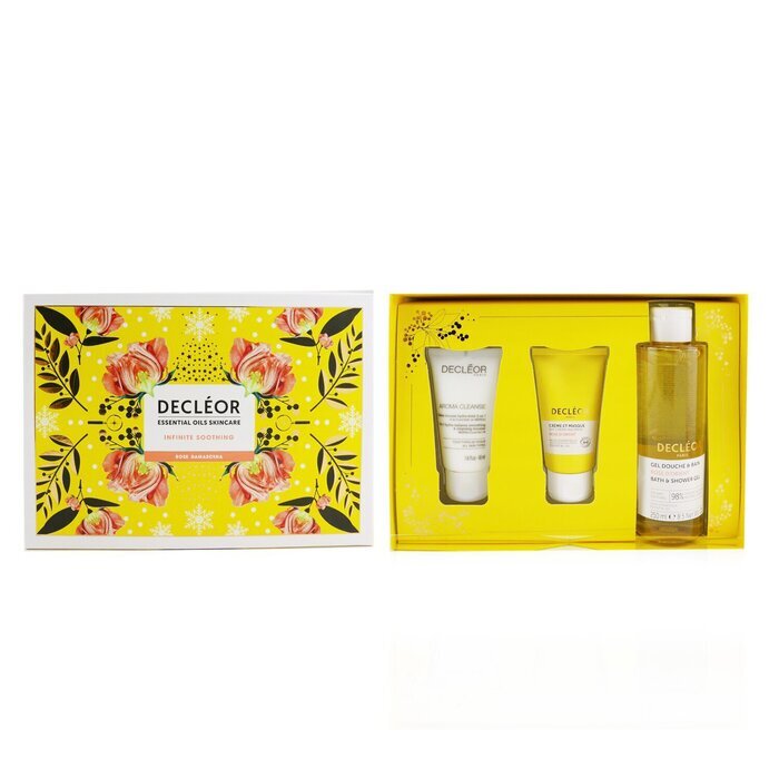 Decleor Infinite Soothing Rose Damascena Skincare Set: Aroma Cleanse Cleansing Mousse+ Day Cream & Mask+ Bath & Shower Gel 3pcs