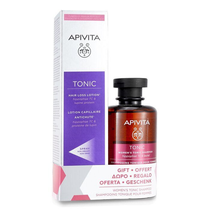 Apivita Hair Loss Lotion with Hippophae TC & Lupine Protein 150ml (Free: Women's Tonic Shampoo with Hippophae TC & Laurel - Helps Improve Hair Thickness 250ml) 2pcs
