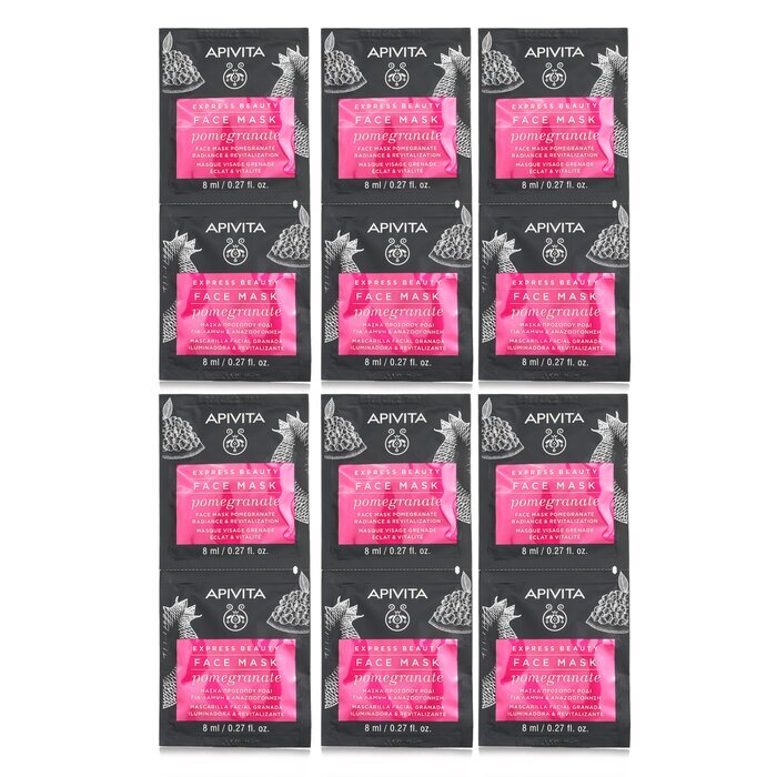 Apivita Express Beauty Face Mask with Pomegranate (Radiance & Revitalization) - Unboxed 6x(2x8ml)