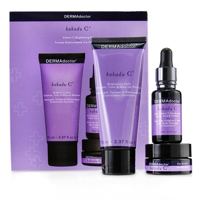DERMAdoctor Kakadu C Vitamin C Brightening Kit: Daily Cleanser 70ml + 20% Vitamin C Serum 15ml + Eye Souffle 15ml 3pcs