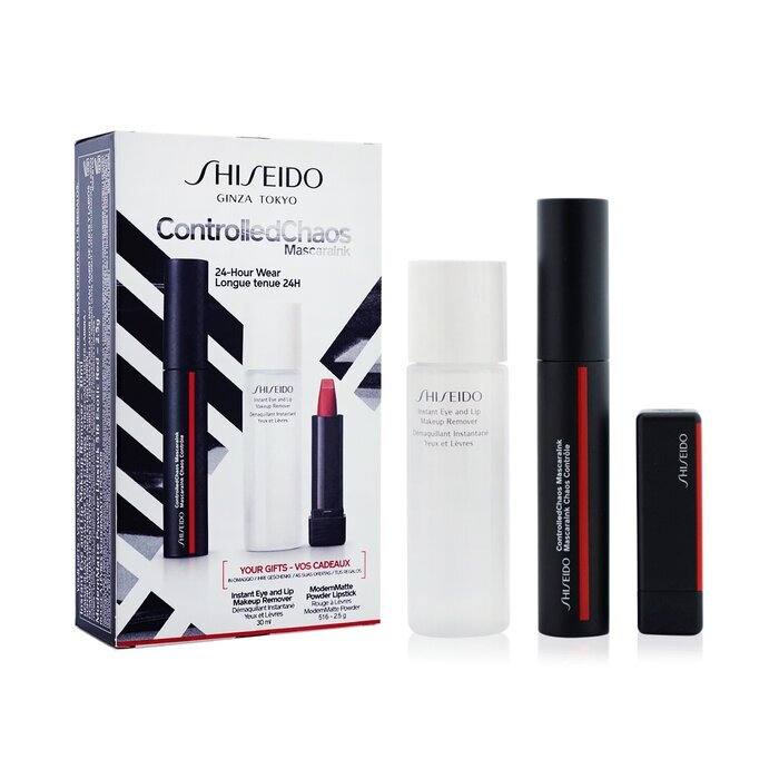 Shiseido Controlled Chaos MascaraInk Set (1x Controlled Chaos MascaraInk, 1x Modern Matte Powder Lipstick, 1x Instant Eye And Lip  Makeup Remover) 3pcs