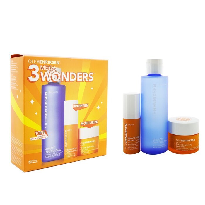 Ole Henriksen 3 Mega Wonders Set: Banana Bright Vitamin C Serum 15ml + Glow2OH Dark Spot Toner 190ml + C-Rush Brightening Gel Crème 35ml 3pcs