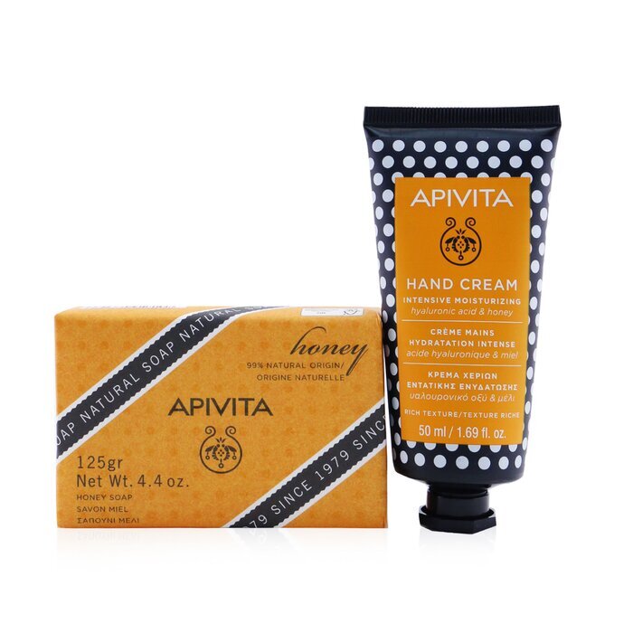 Apivita Bee Protective Honey Set: Hand Cream Hyaluronic Acid & Honey 50ml+ Natural Soap Honey 125g 2pcs