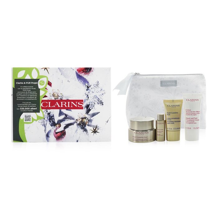 Clarins Nutri-Lumiere Collection: Day Cream 50ml+ Night Cream 15ml+ Treatment Essence 10ml+ Hand & Nail Treatment Cream 30ml+ Bag 4pcs+1bag