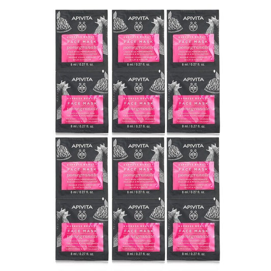 Apivita Express Beauty Face Mask with Pomegranate (Radiance & Revitalization) - Unboxed 6x(2x8ml)