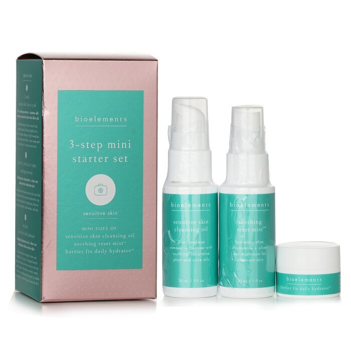 Bioelements 3-Step Mini Starter Set : Sensitive Skin Cleansing Oil 30ml + Soothing Reset Mist 30ml + Barrier Fix Daily Hydrator 7.5ml 3pcs
