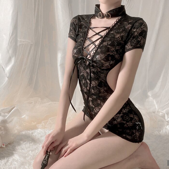 My Outfitssss Charming lace cheongsam pajamas 1 pc