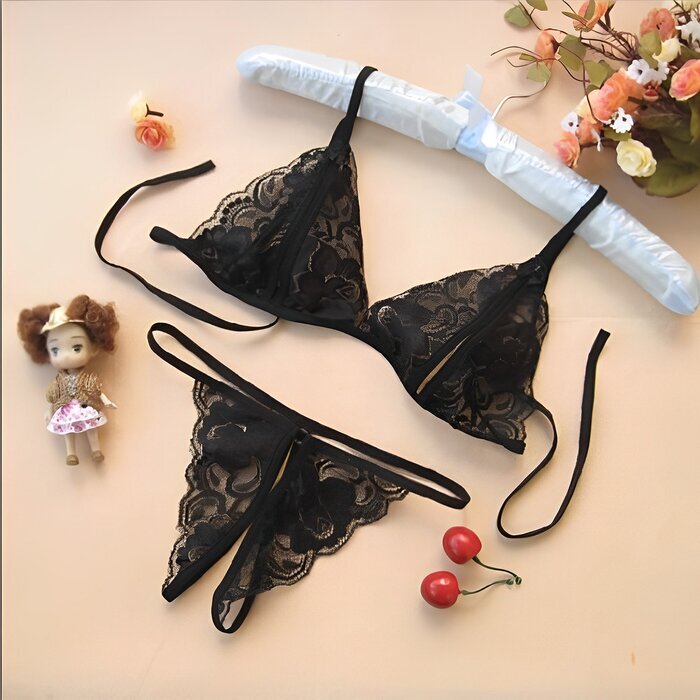 My Outfitssss Black lace bikini opening sexy underwear 1 pc