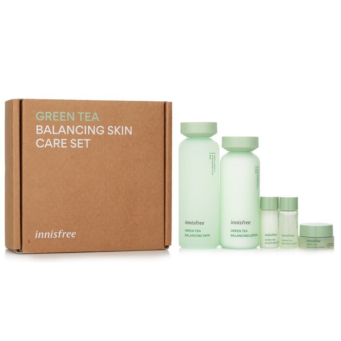 Innisfree Green Tea Balancing Skin Care Set (Toner 200ml + Lotion 160ml + Cream 10ml + Toner 15ml + Lotion 15ml) 5pcs